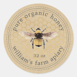 Adesivo Redondo Honey Jar Label Honeybee Apiary Honeycomb Kraft