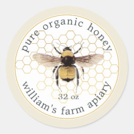 Adesivo Redondo Honey Jar Label Honeybee Apiary Honeycomb White