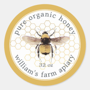 Adesivo Redondo Honey Jar Label Honeybee Apiary Honeycomb Yellow