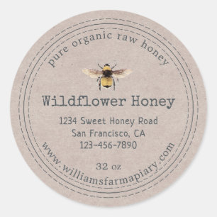 Adesivo Redondo Honey Jar Label Honeybee Apiary Kraft Paper