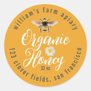 Adesivo Redondo Honey Jar Label Honeybee Apiary Mellow Yellow