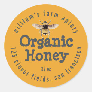 Adesivo Redondo Honey Jar Label Honeybee Apiary Mellow Yellow