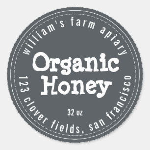 Adesivo Redondo Honey Jar Label Honeybee Apiary Off-Black