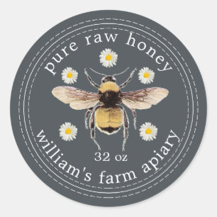 Adesivo Redondo Honey Jar Label Honeybee Apiary Off-Black