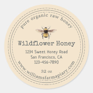 Adesivo Redondo Honey Jar Label Honeybee Apiary Off White