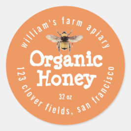 Adesivo Redondo Honey Jar Label Honeybee Apiary Orange