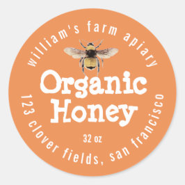 Adesivo Redondo Honey Jar Label Honeybee Apiary Orange