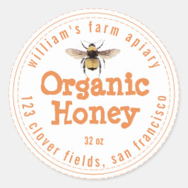 Adesivo Redondo Honey Jar Label Honeybee Apiary Orange White