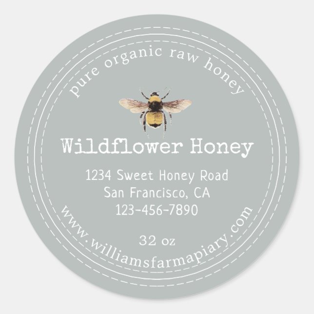 Adesivo Redondo Honey Jar Label Honeybee Apiary Storm Cinza (Frente)