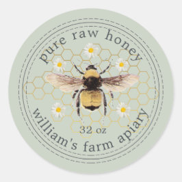 Adesivo Redondo Honey Jar Label Honeybee Pastel Verde Apiary