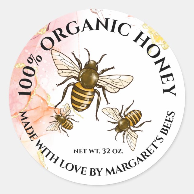 Adesivo Redondo Honey Jar Labels Honeybee Honeycomb Bebê (Frente)