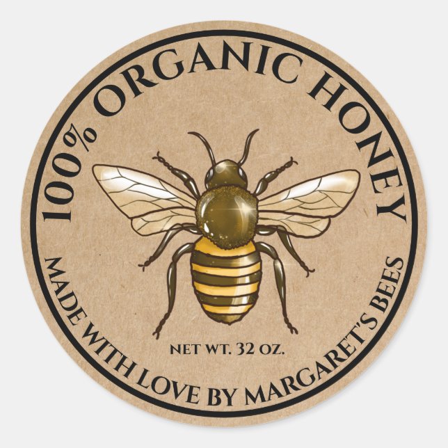 Adesivo Redondo Honey Jar Labels Honeybee Honeycomb Bebê (Frente)