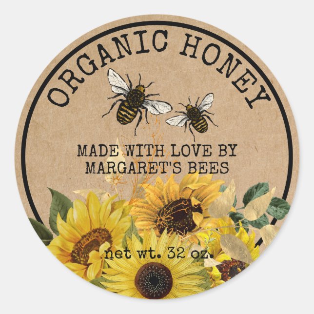 Adesivo Redondo Honey Jar Labels Honeybee Honeycomb Bee Apiary (Frente)