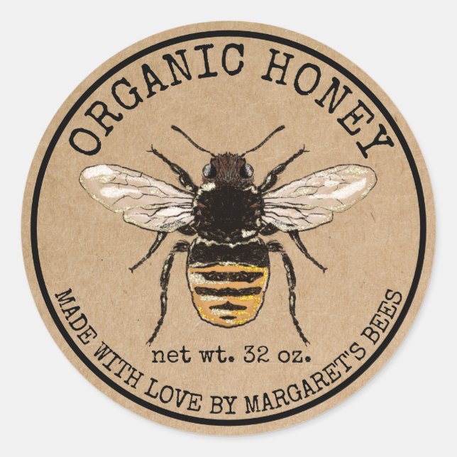 Adesivo Redondo Honey Jar Labels Honeybee Honeycomb Bee Apiary (Frente)