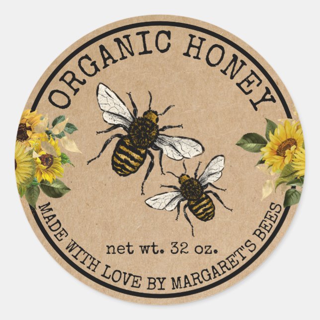 Adesivo Redondo Honey Jar Labels Honeybee Honeycomb Bee Apiary (Frente)