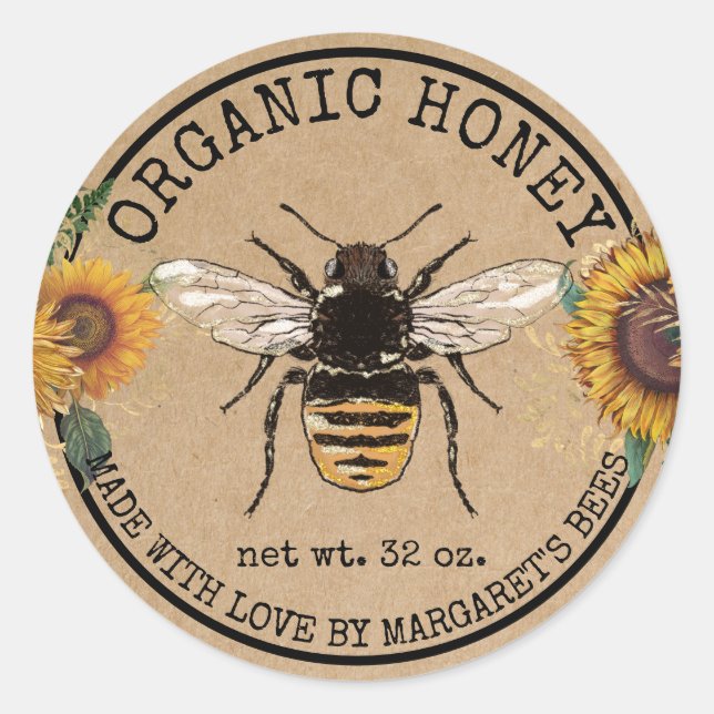 Adesivo Redondo Honey Jar Labels Honeybee Honeycomb Bee Apiary (Frente)