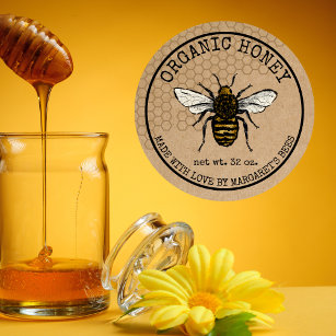 Adesivo Redondo Honey Jar Labels Honeybee Honeycomb Bee Apiary