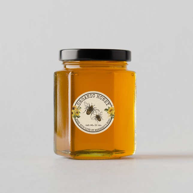 Adesivo Redondo Honey Jar Labels Honeybee Honeycomb Bee Apiary (Criador carregado)