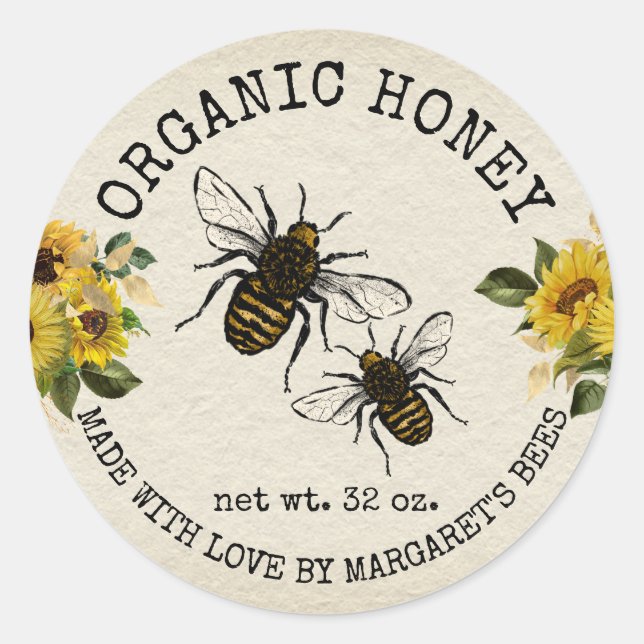 Adesivo Redondo Honey Jar Labels Honeybee Honeycomb Bee Apiary (Frente)