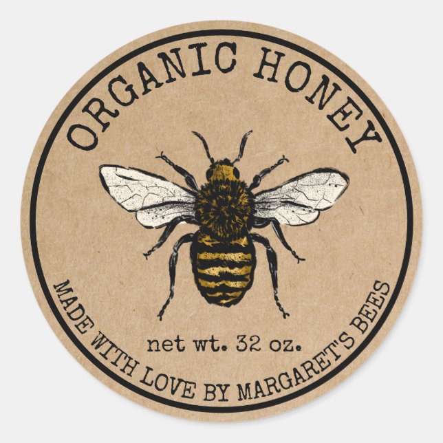 Adesivo Redondo Honey Jar Labels Honeybee Honeycomb Bee Apiary (Frente)