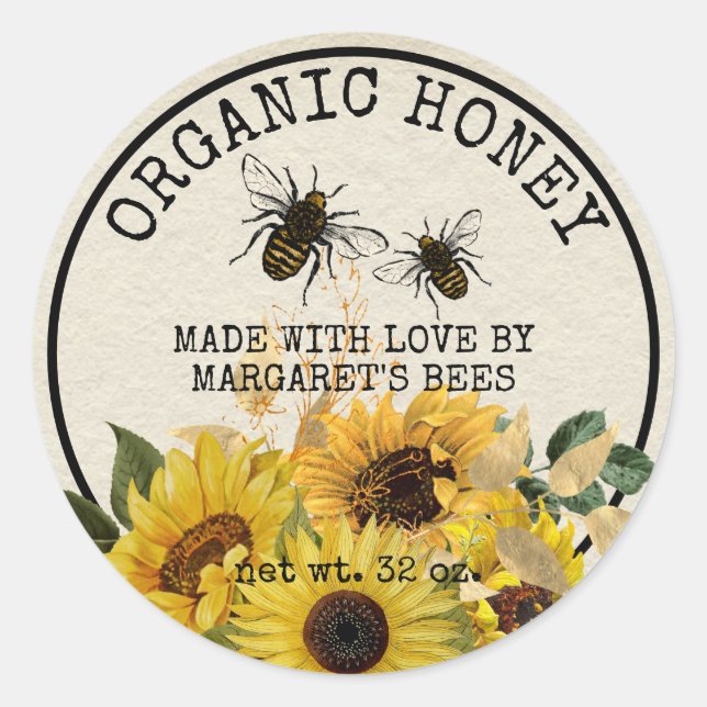 Adesivo Redondo Honey Jar Labels Honeybee Honeycomb Bee Apiary (Frente)