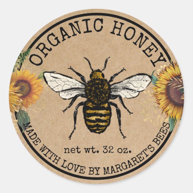 Adesivo Redondo Honey Jar Labels Honeybee Honeycomb Bee Apiary (Frente)