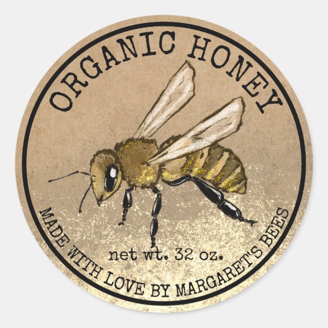 Adesivo Redondo Honey Jar Labels Honeybee Honeycomb Bee Apiary (Frente)