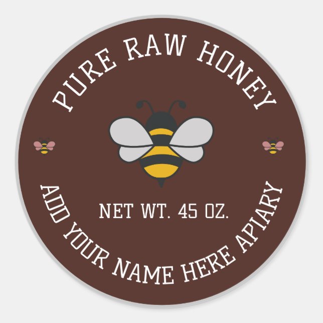 Adesivo Redondo Honey Jar Stickers | Bee & Honeycomb Apiary Labels (Frente)