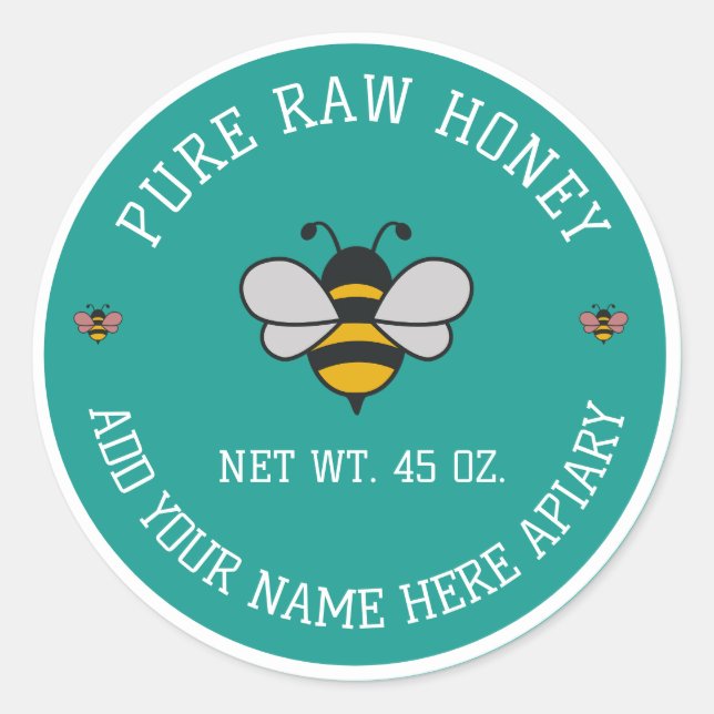 Adesivo Redondo Honey Jar Stickers | Bee & Honeycomb Apiary Labels (Frente)