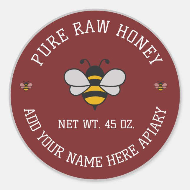 Adesivo Redondo Honey Jar Stickers | Bee & Honeycomb Apiary Labels (Frente)