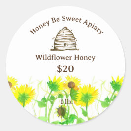 Adesivo Redondo Honey Label Honeybee Skep Sunflower