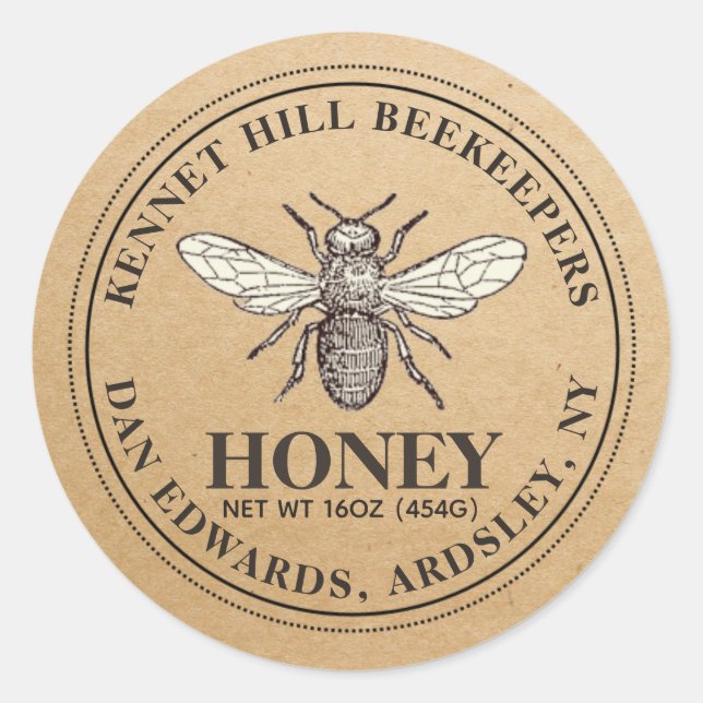 Adesivo Redondo Honey Label Kraft French Bee (Frente)
