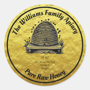 Adesivo Redondo Honeybee Honey Faux Dourado Jar Apiary Label   Mel