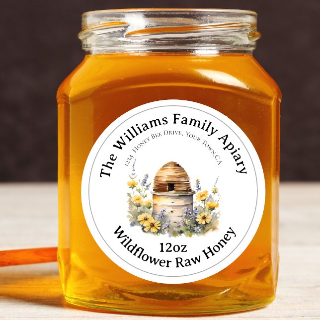 Adesivo Redondo Honeybee Honey Jar Apiary Label Wildflower Honey (Criador carregado)