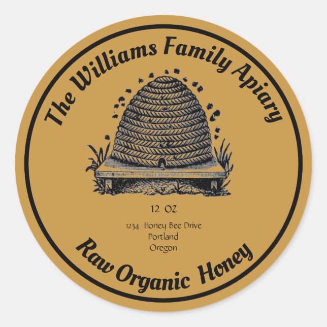 Adesivo Redondo Honeybee Honey Jar Apiary | Mel orgânico bruto (Frente)