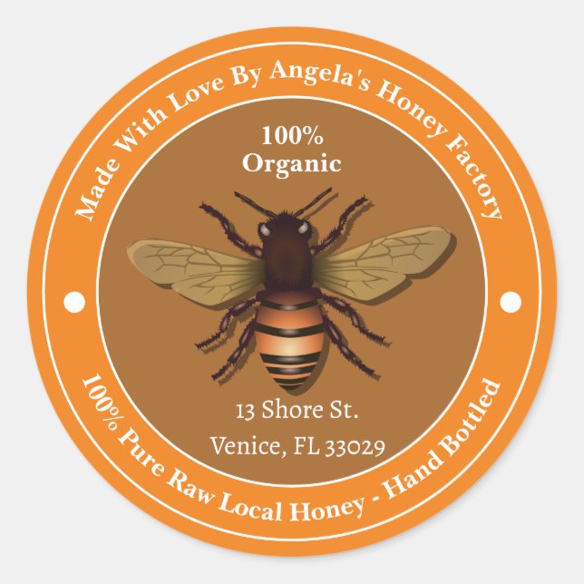 Adesivo Redondo Honeybee Honeycomb Bee Apiary Business Labs (Frente)