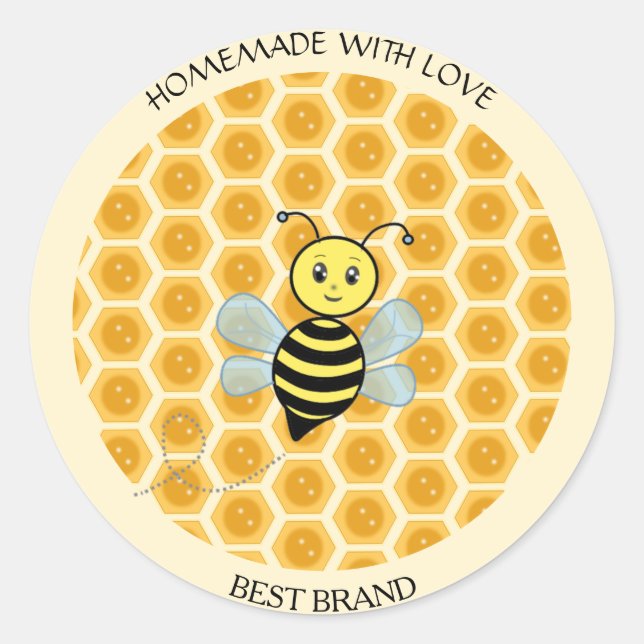 Adesivo Redondo Honeybee Jar Label & Honeycomb Homemade (Frente)