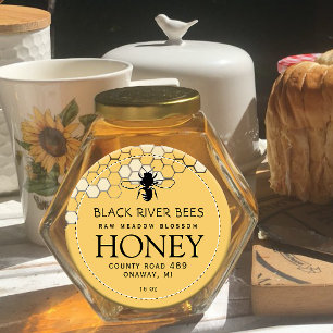 Adesivo Redondo Honeycomb & Bee Raw Honey Honey Honey Label Proven
