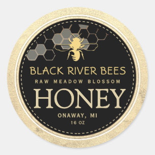 Adesivo Redondo Honeycomb & Bee Raw Mel Iridescente Borda Amarela
