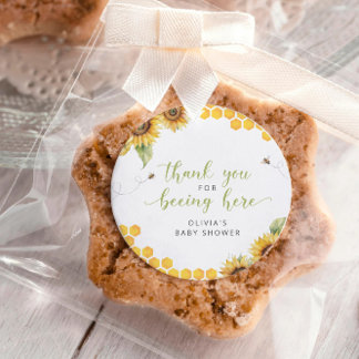 Adesivo Redondo Honeycomb Bee Summer Chá de fraldas Obrigado