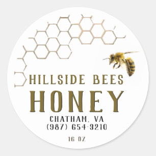 Adesivo Redondo Honeycomb e Bee Honey Label Kraft