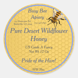 Adesivo Redondo Honeycomb Round com Solteiro Honeybee Honey Label