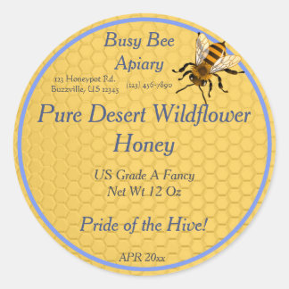 Adesivo Redondo Honeycomb Round com Solteiro Honeybee Honey Label