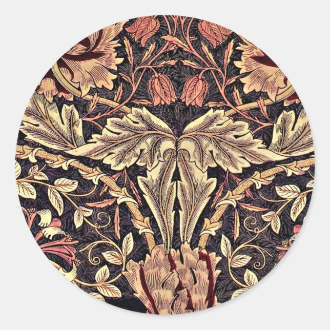 Adesivo Redondo Honeysuckle, um design de colheita William Morris, (Frente)