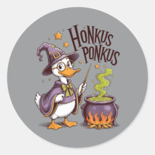 Adesivo Redondo Honkus Ponkus Bruxa Funny Ganso Halloween Vintage