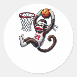 Adesivo Redondo Hoop de basquetebol em macaco-meia