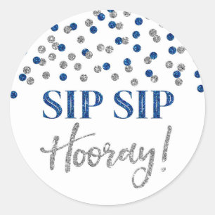 Adesivo Redondo Hooray de Confetti Sip Sip de Prata Azul Escuro