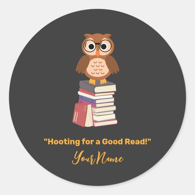 Adesivo Redondo "Hoot for a Good Read!" Amante de livros (Frente)