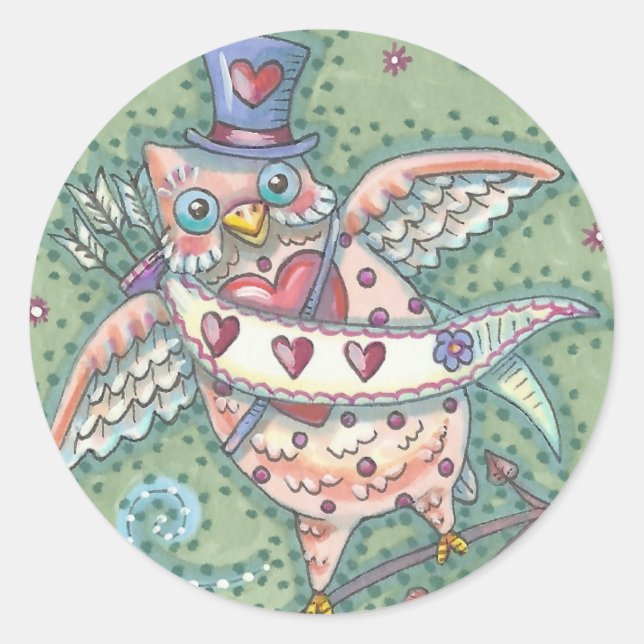 Adesivo Redondo HOOTS N' HEARTS OWL NAMORADOS STICKER Sheet (Frente)