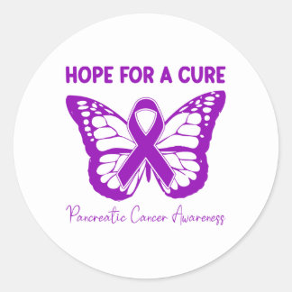 Adesivo Redondo Hope For A Cure Purple Butterfly Pancreatic Cancer
